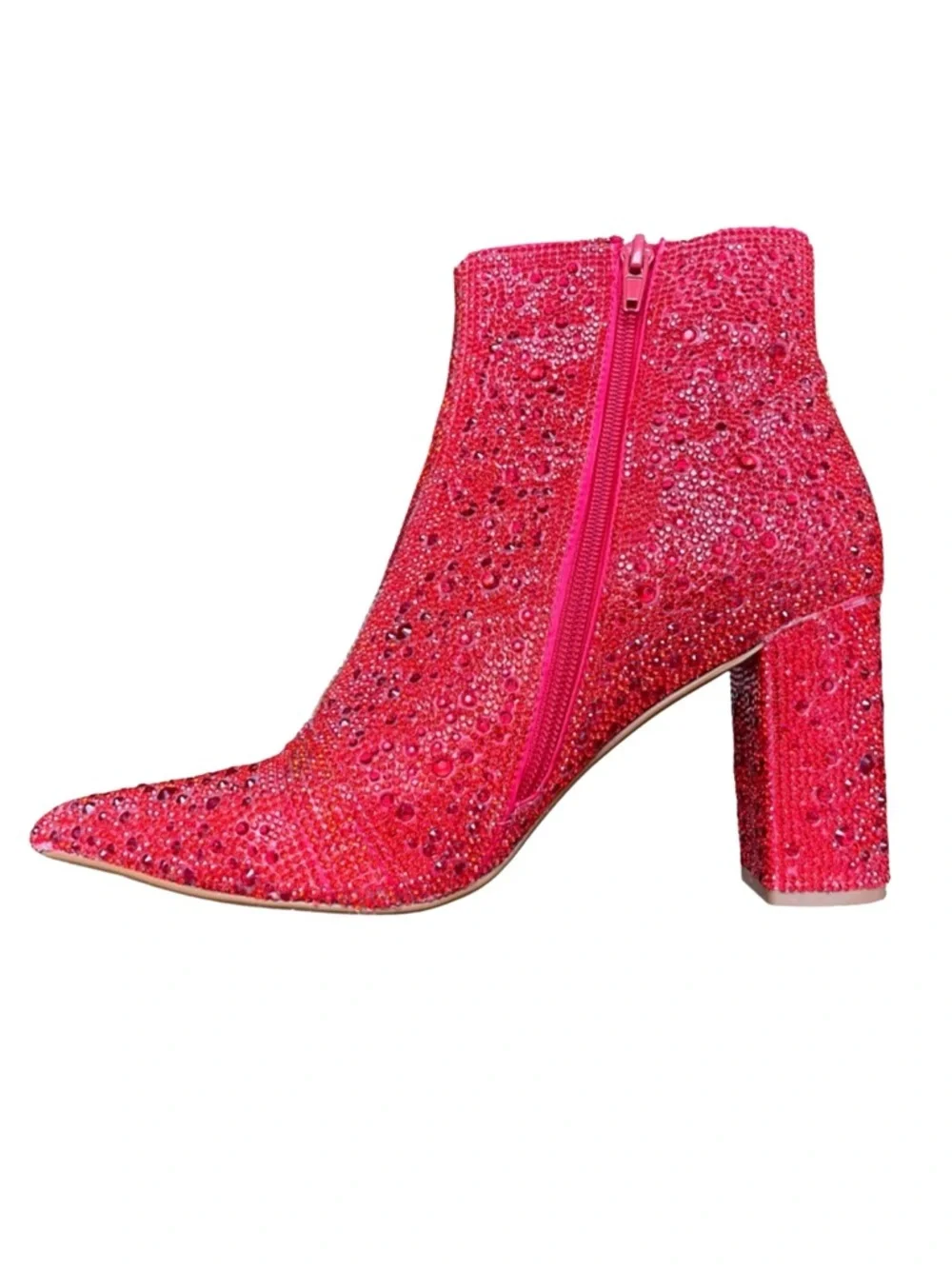 Betsey Johnson Cady Red Rhinestone Booties Block Heel Size 8.5